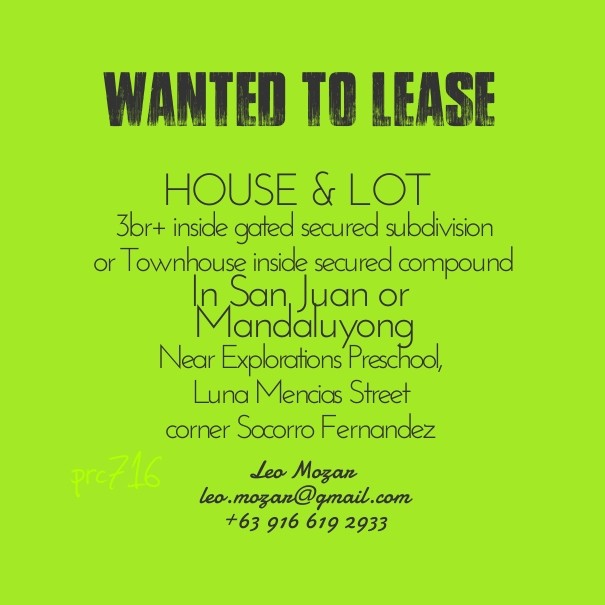 Wanted to lease house &amp; lot 3br+ Design 