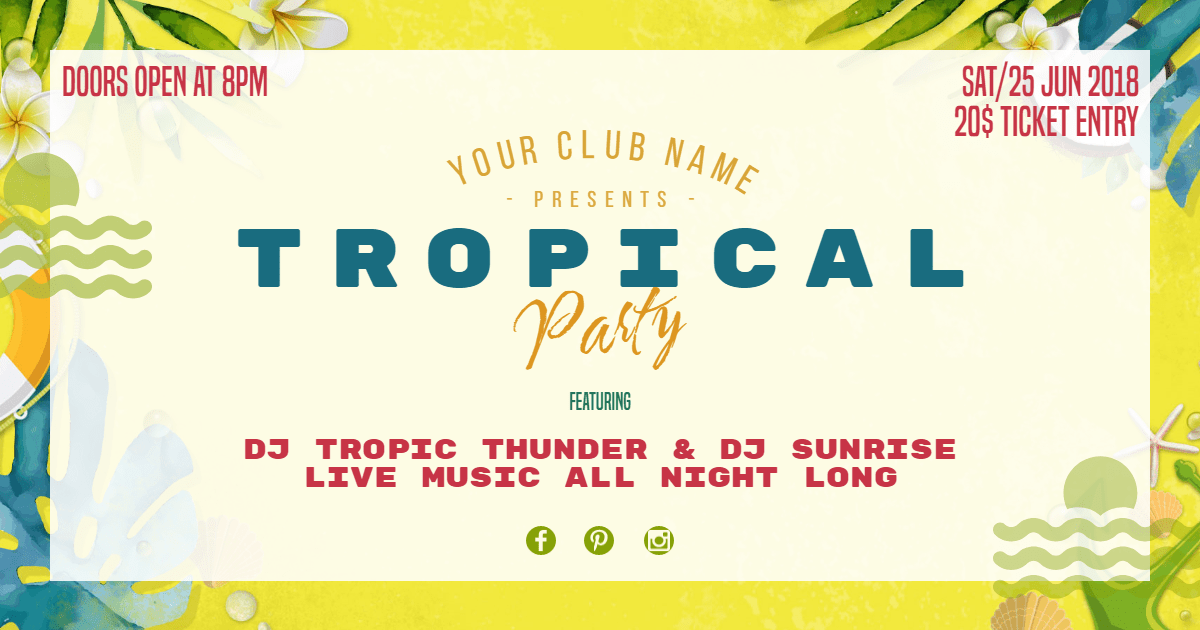 Tropical Party #invitation  #summer Design  Template 
