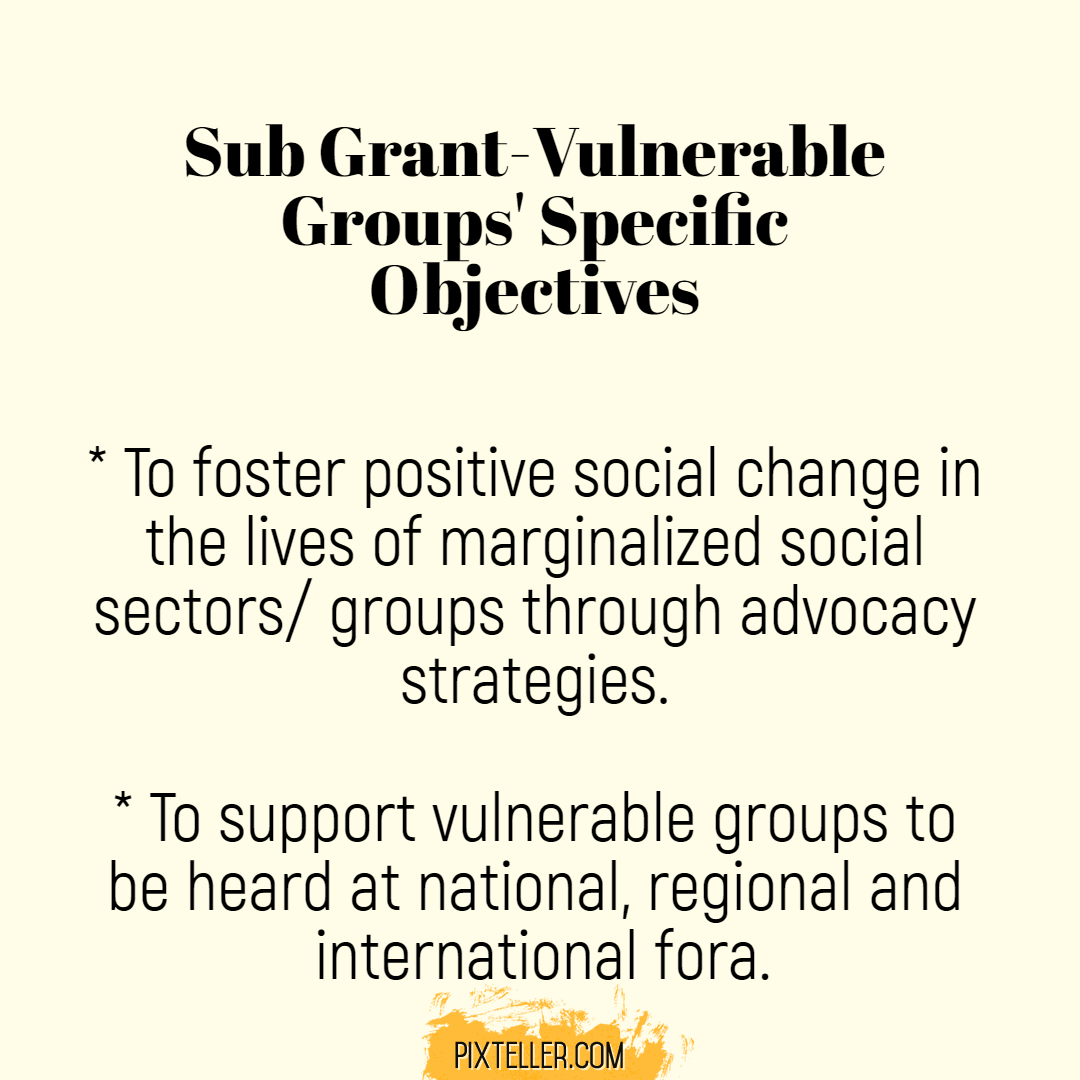 sub grant specific objectives Design 