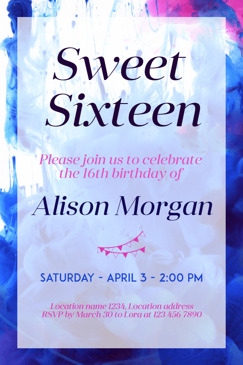 Sweet Sixteen #invitation Design  Template 