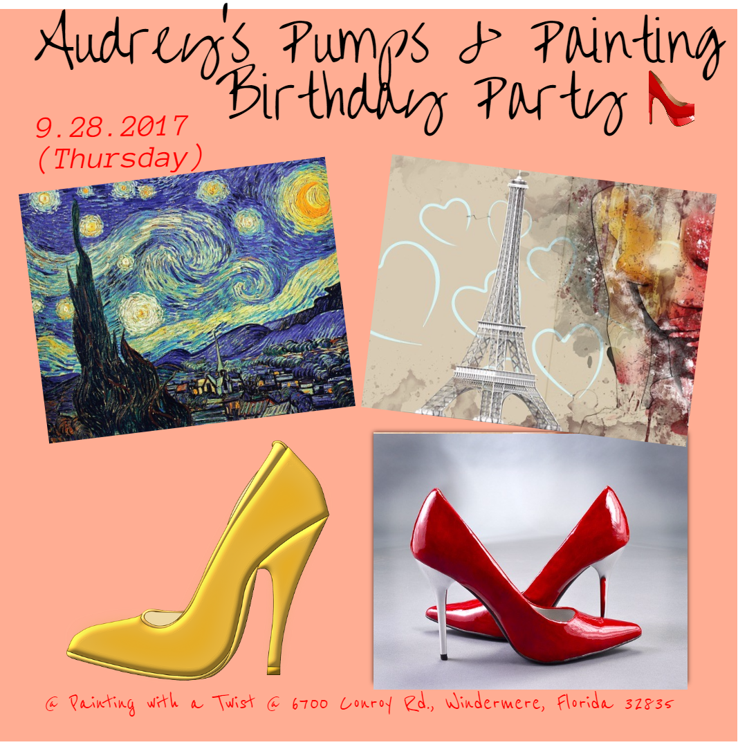 Audrey's Pumps & Painting Birthday Design 