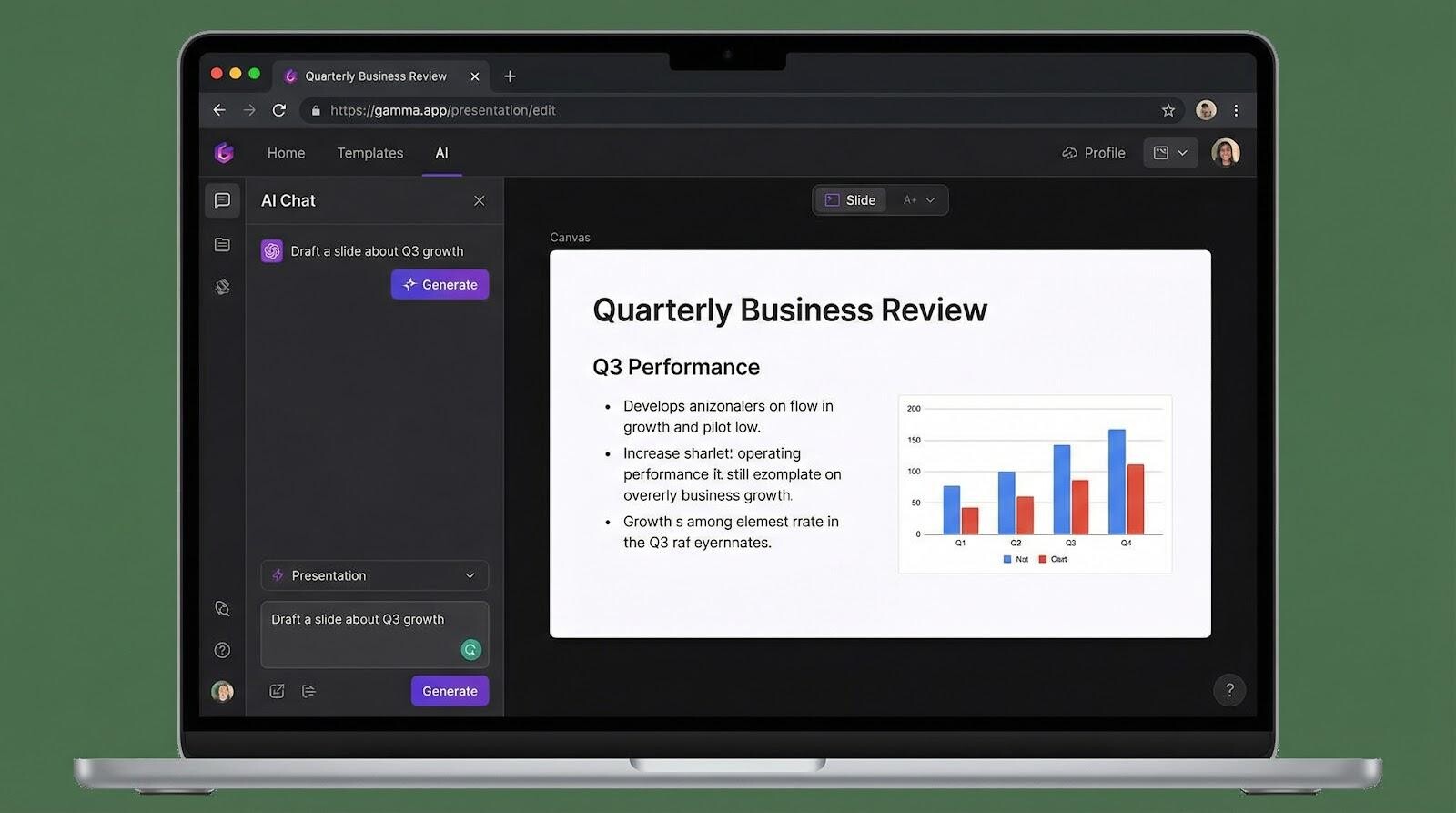 Gamma AI presentation tool browser interface screenshot
